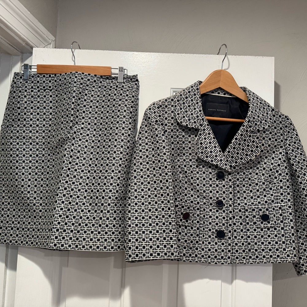Black and White Geometric Skirt Suit